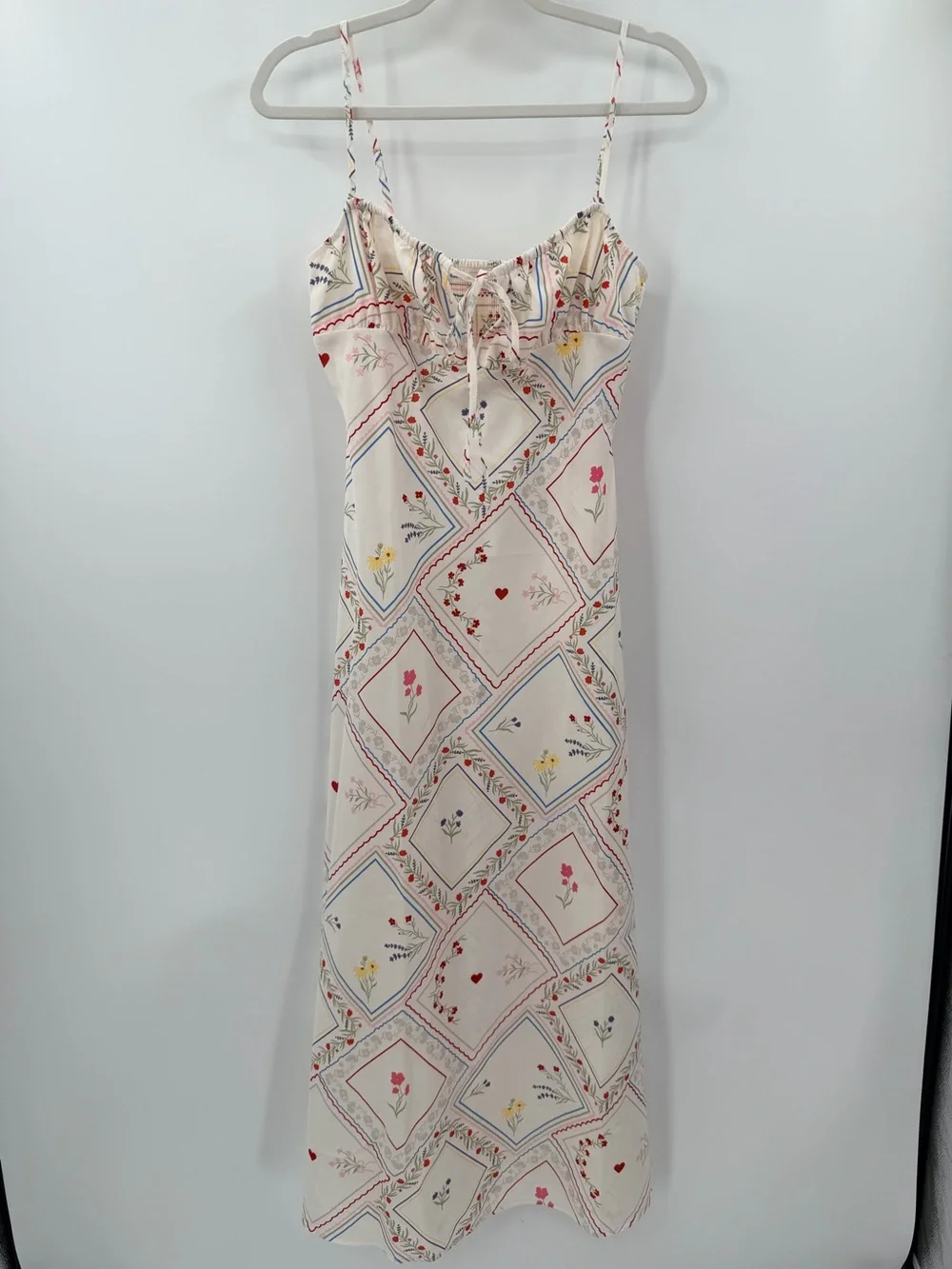Revolve WeWoreWhat Ivory Floral-Print Maxi Slip Dress Medium Vacation